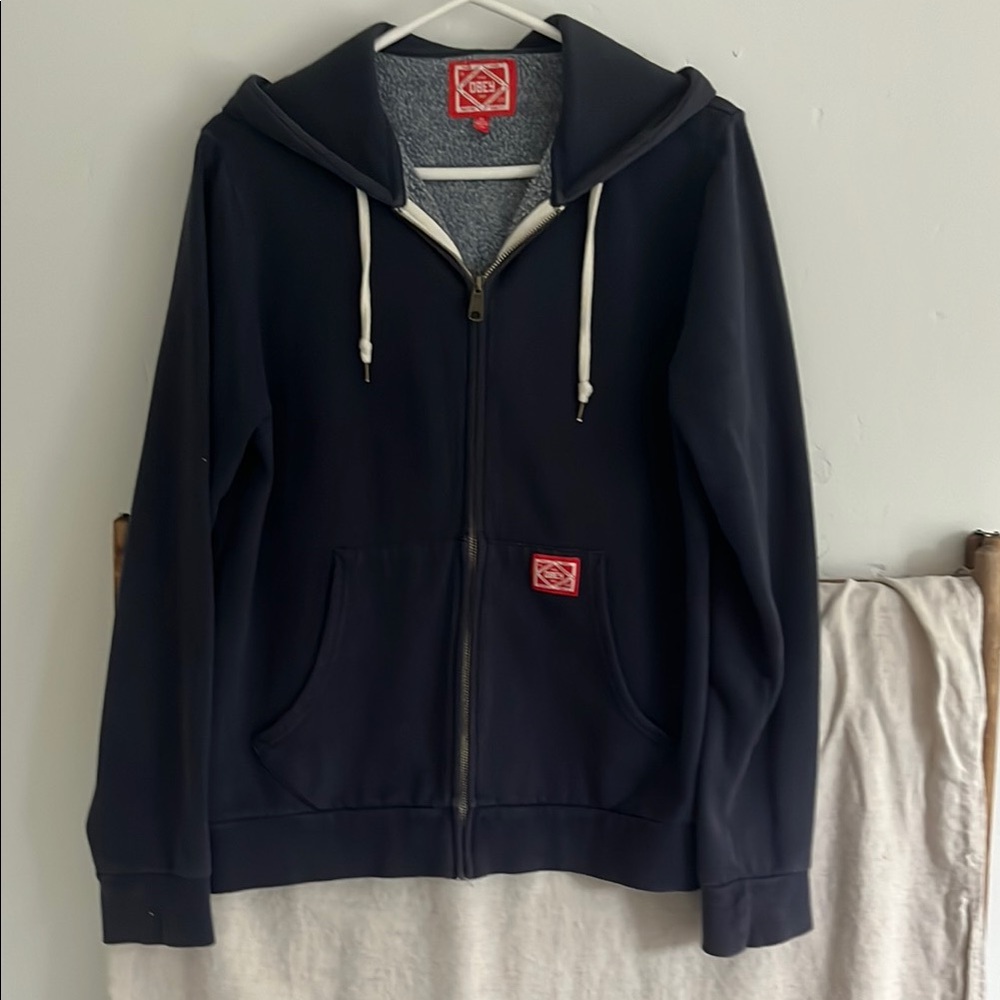 Obey Navy Sweatshirt zip Jacket with Red Logo Patch